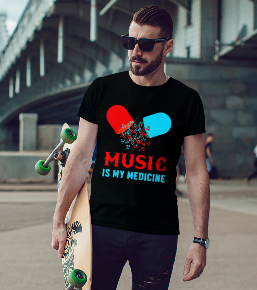 Music Is My Medicine Capsule Musical Notes Explosion T-Shirt