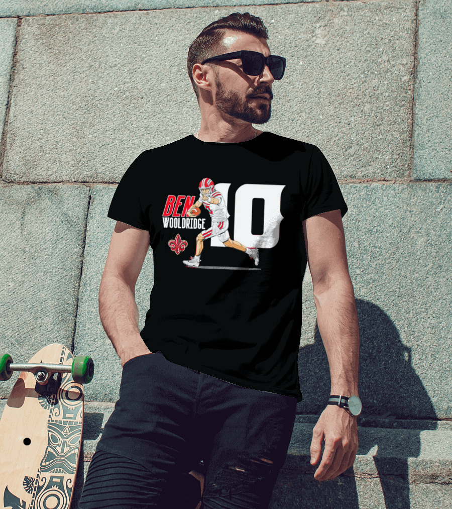 Ben Wooldridge Louisiana Ragin' Cajuns Number 10 Football Fleur-de-Lis Caricature T-Shirt