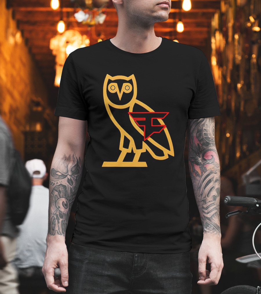 OVO x FaZe Clan OG Owl Red and Gold Logo Collaboration T-Shirt