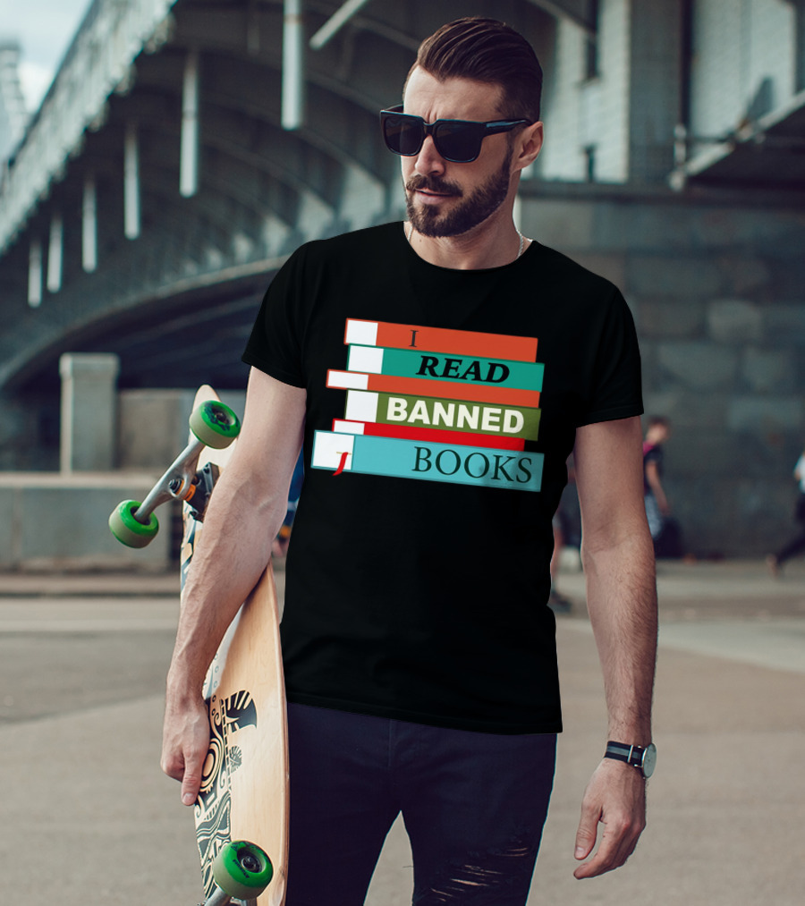 I Read Banned Books Stacked Colorful Titles T-Shirt