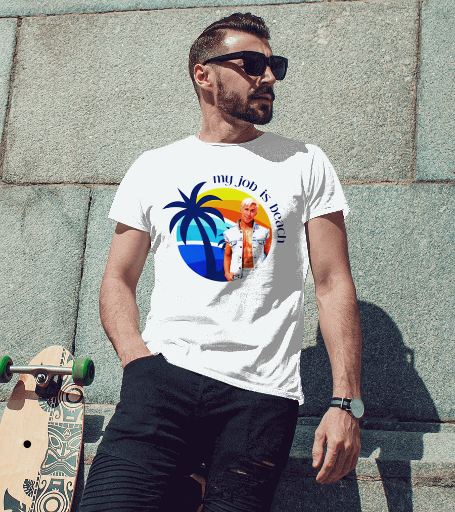 Barbie My Job Is Beach Ken Sunset Palm Tree T-Shirt