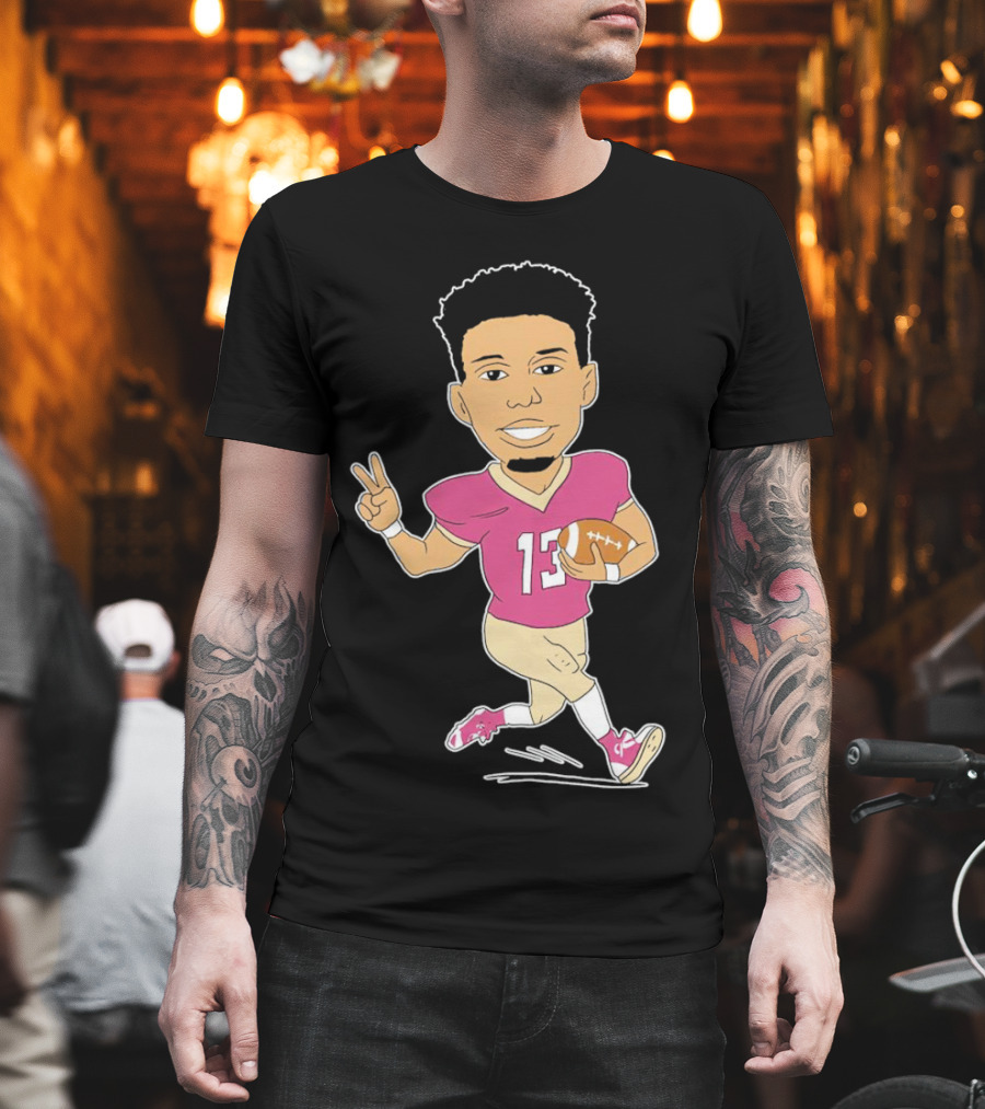 Jordan Travis Cartoon Character Football Peace Sign T-Shirt
