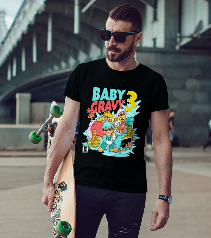 Baby Gravy 3 Bros Funny Mario Parody Explicit Content T-Shirt