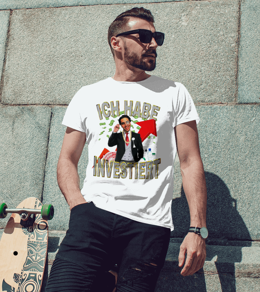 Ich Habe Investiert Money Business Success Visual With Red Arrow And Wealth Elements T-Shirt