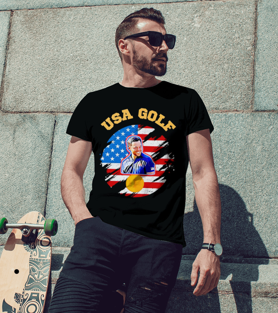 USA Golf Xander Schauffele USA Flag Gold Medal T-Shirt