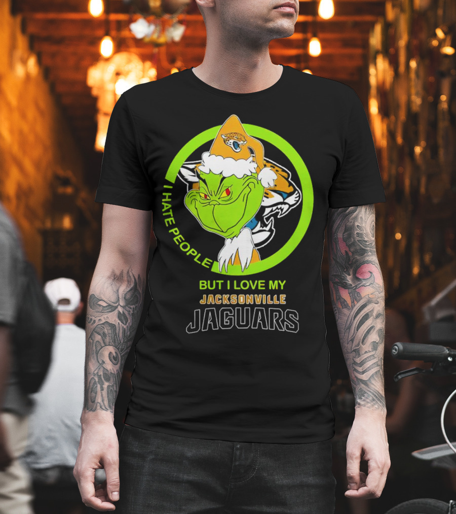 Jacksonville Jaguars Grinch I Hate People But Love My Favorite Football Team Christmas T-Shirt