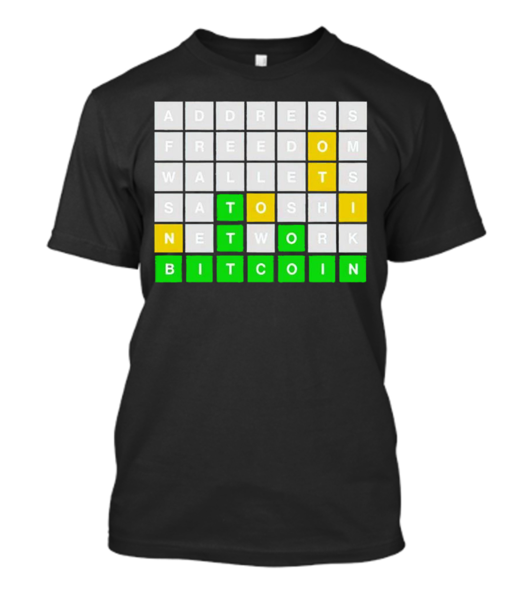 Address Freedom Wallets Satoshi Network Bitcoin Word Game T-Shirt