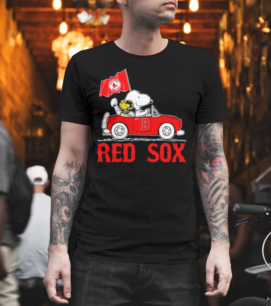 Red Sox Snoopy Woodstock Boston Red Sox Peanuts Car T-Shirt