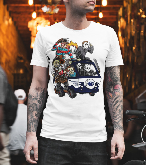Penn State Nittany Lions Horror Movie Characters Halloween Bus T-Shirt Penn State Nittany Lions Horror Movie Characters Halloween Bus T-Shirt