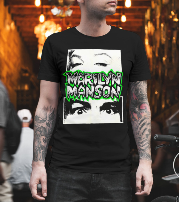 Marilyn Manson Face Illusion with Eyes Contrast T-Shirt Marilyn Manson Face Illusion with Eyes Contrast T-Shirt