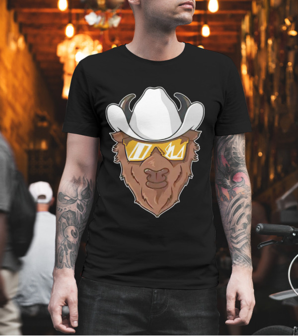 Cartoon Buffalo Wearing Cowboy Hats and Sunglasses T-Shirt Cartoon Buffalo Wearing Cowboy Hats and Sunglasses T-Shirt