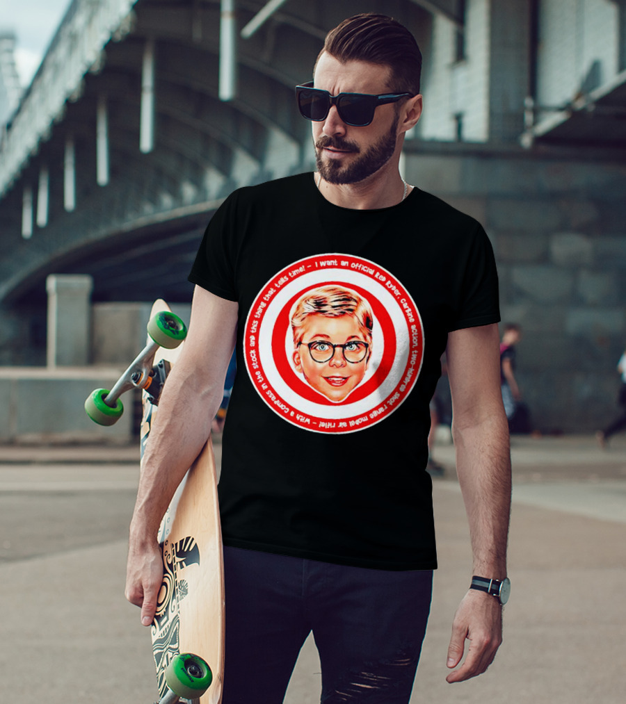 Ralphie Peter Billingsley Christmas Official Red Ryder Carbine Action Two Hundred Shot Range Model Air Rifle Round T-Shirt