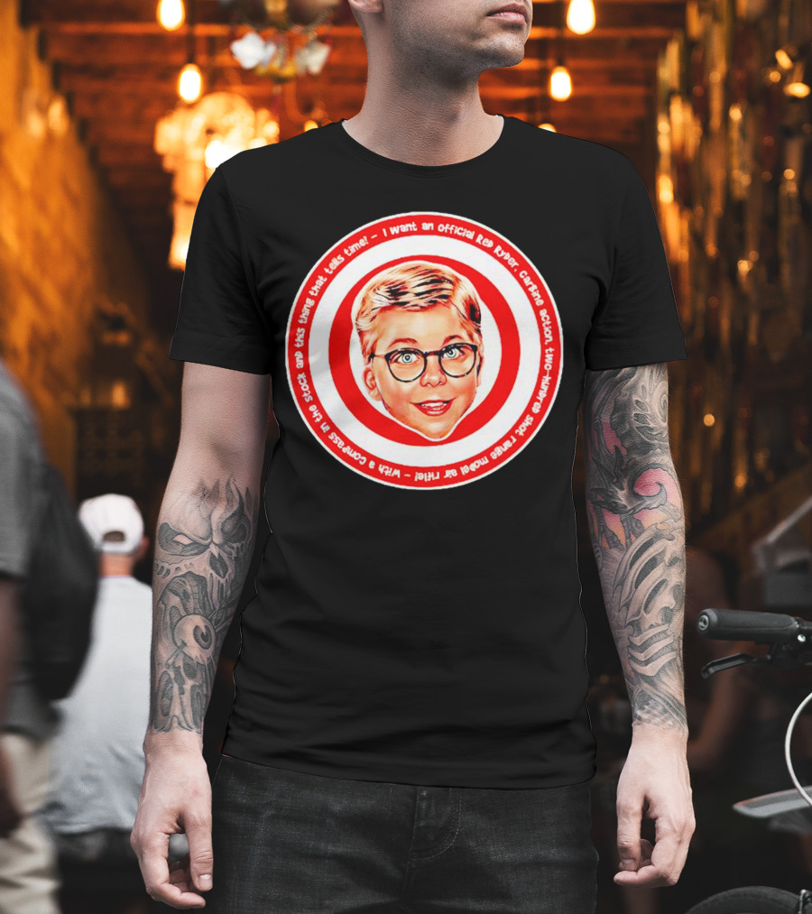 Ralphie Peter Billingsley Christmas Official Red Ryder Carbine Action Two Hundred Shot Range Model Air Rifle Round T-Shirt