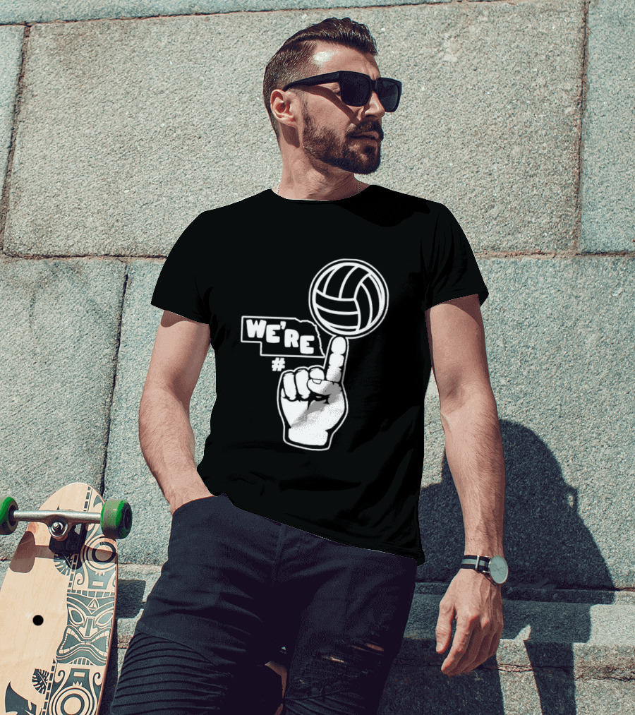 We're Number One Nebraska Volleyball Finger Gesture And Volleyball Map T-Shirt