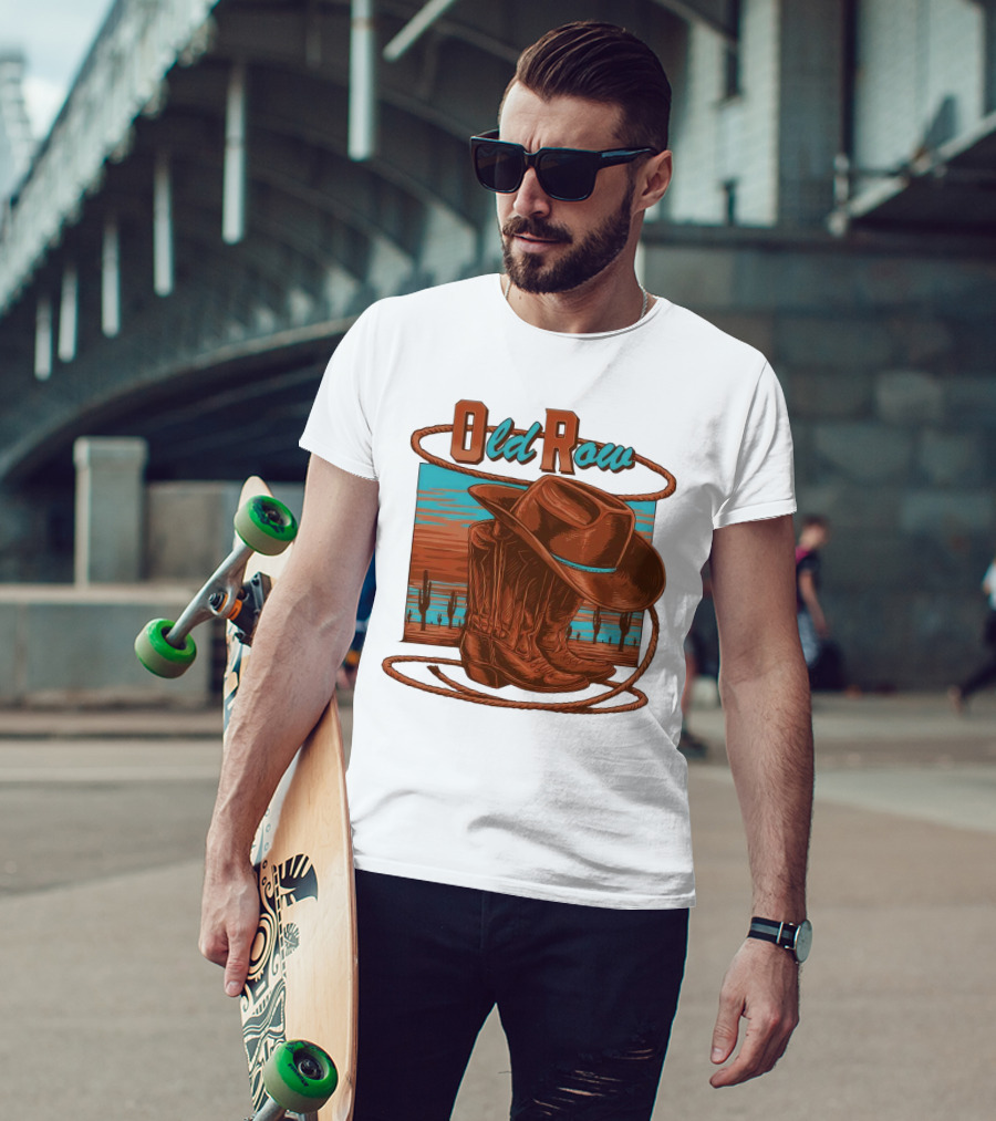 Old Row Western Cowboy Boots And Hat Desert Scene T-Shirt