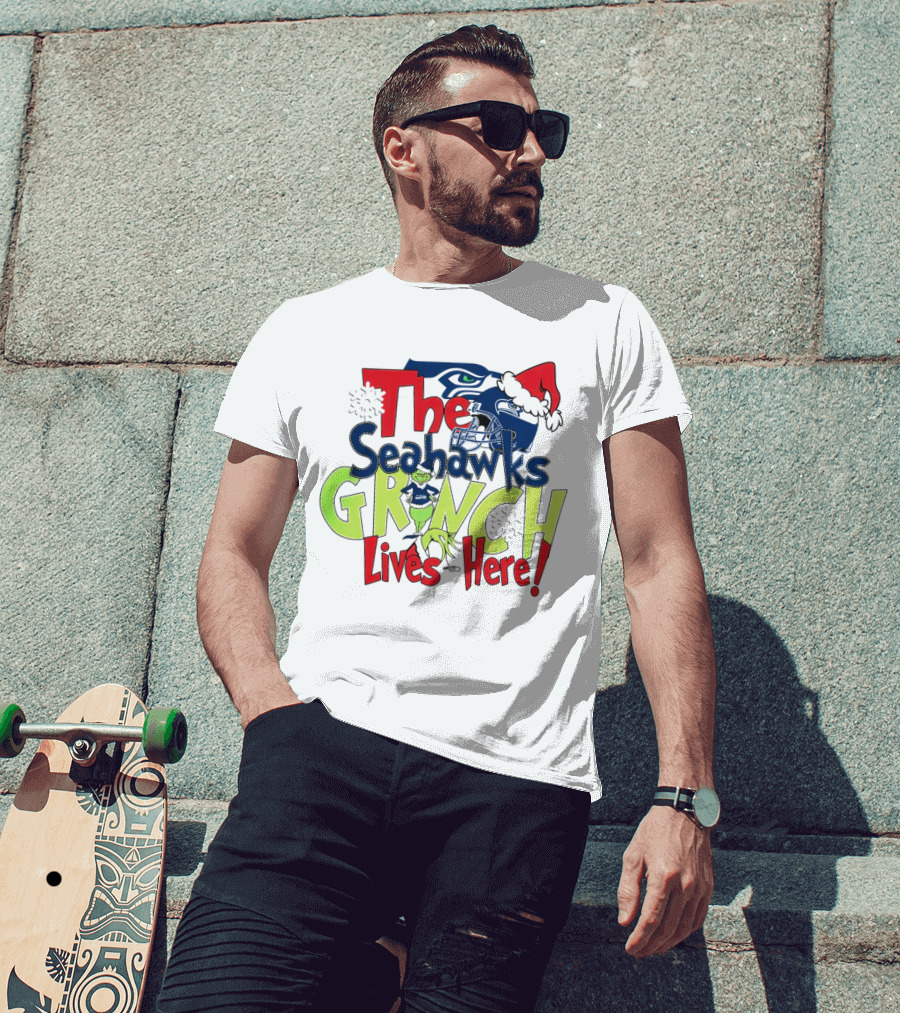 The Seattle Seahawks Grinch Lives Here Christmas T-Shirt