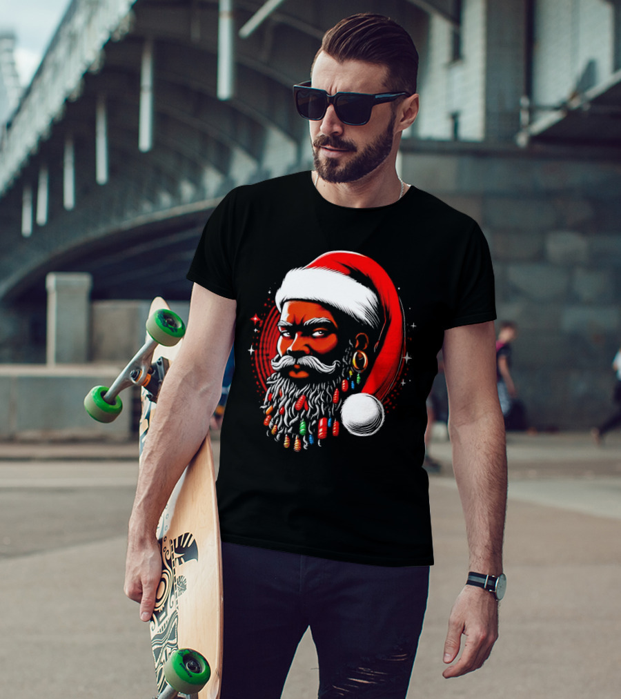 Santa African Christmas Festive Lights Beard Santa Hat T-Shirt