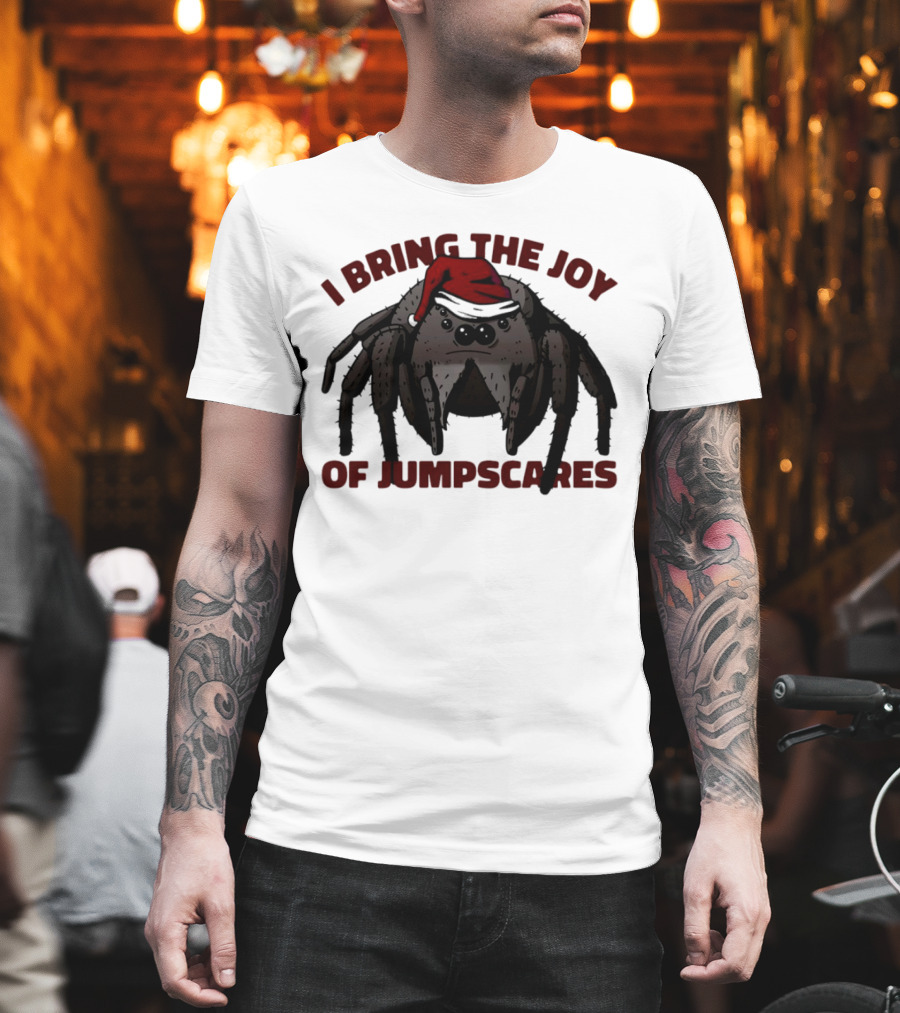 I Bring the Joy of Jumpscares Christmas Spider with Santa Hat T-Shirt