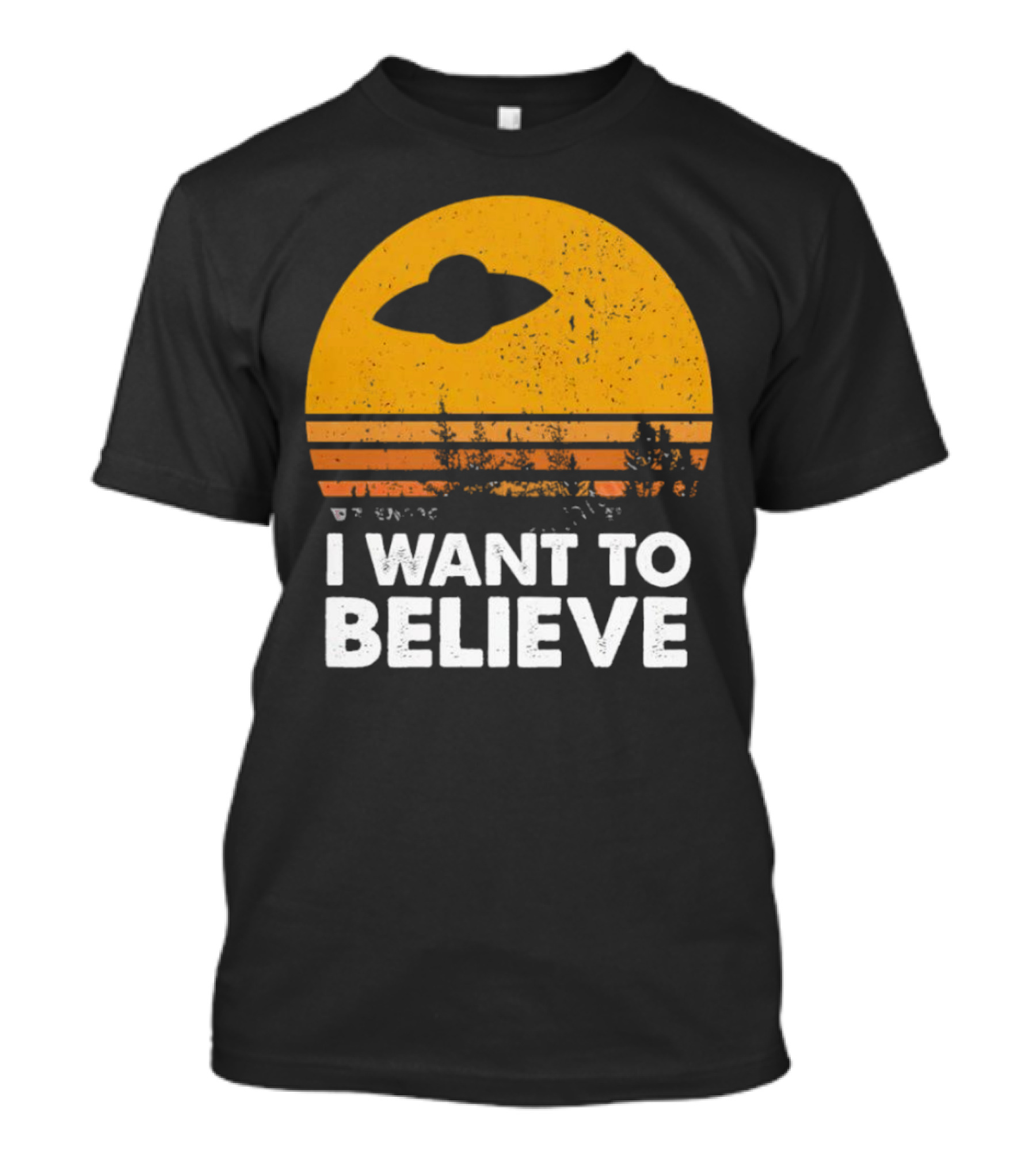 I Want To Believe Alien UFO Vintage Sunset T-Shirt