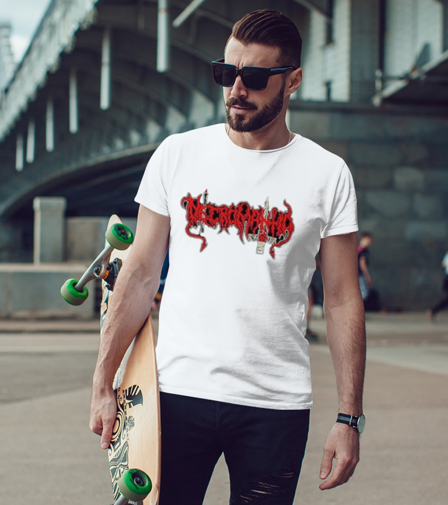 Necromantia Logo Red Text With Sword And Candle T-Shirt