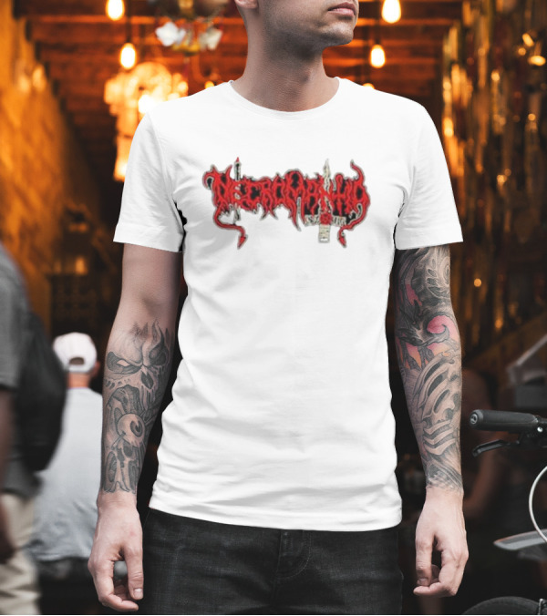 Necromantia Logo Red Text with Sword and Candle T-Shirt Necromantia Logo Red Text with Sword and Candle T-Shirt