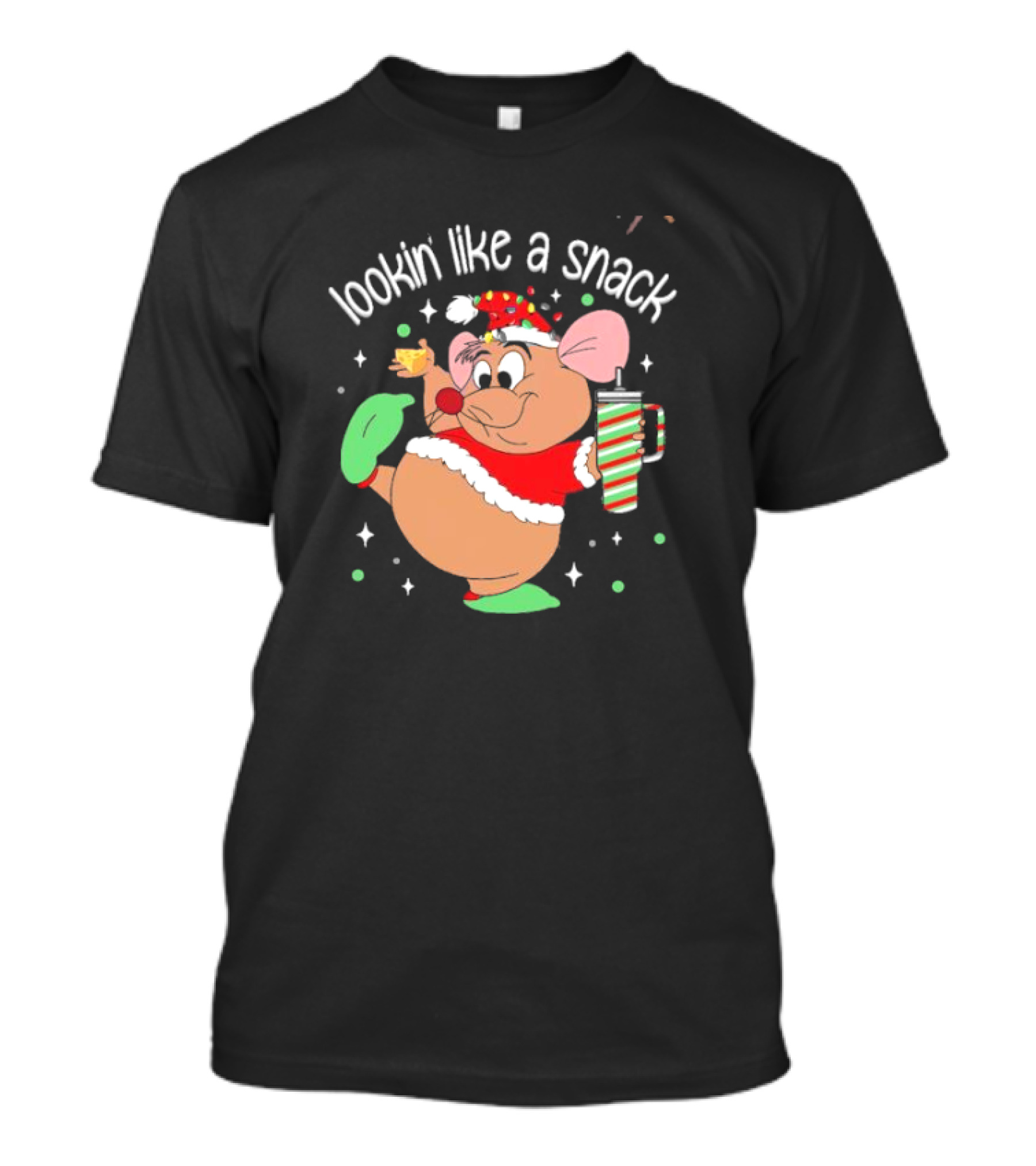 Lookin Like A Snack Christmas Mouse Santa Hat Holiday Treat T-Shirt