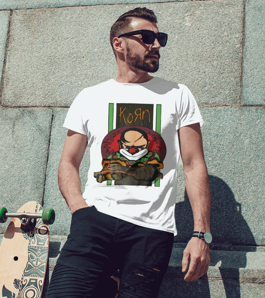 Korn Clown Vintage Evil Clown With Red Nose And Stitched Head T-Shirt