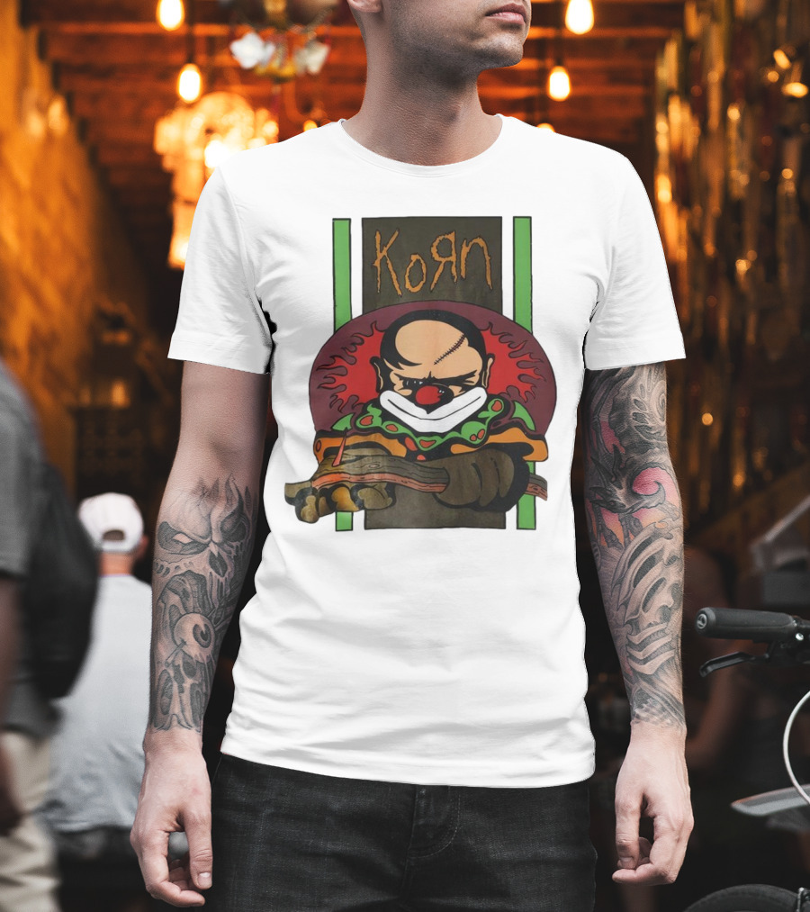 Korn Clown Vintage Evil Clown with Red Nose and Stitched Head T-Shirt