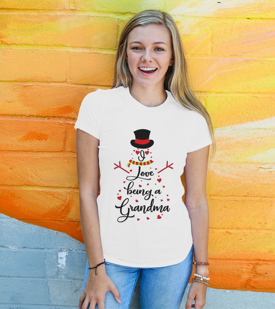 I Love Being A Grandma Snowman Hearts T-Shirt