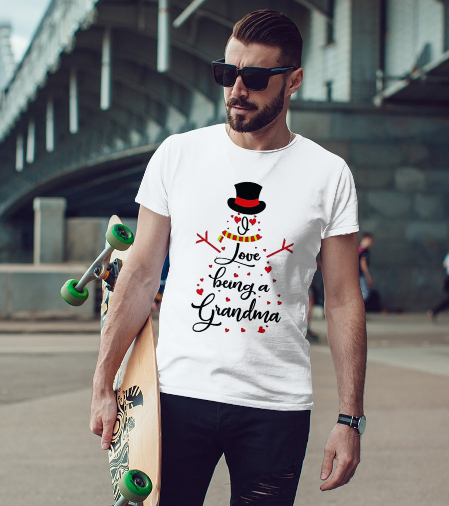I Love Being A Grandma Snowman Hearts T-Shirt