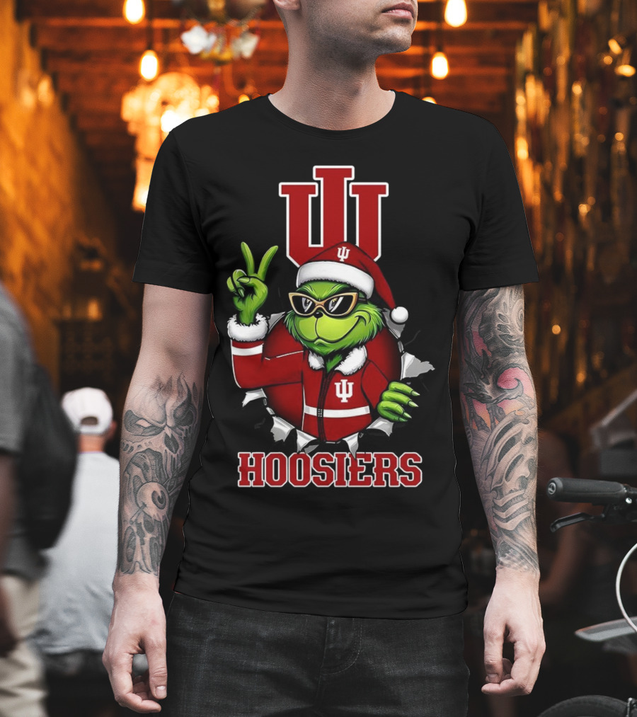 Grinch Indiana Hoosiers Christmas IU Santa T-Shirt