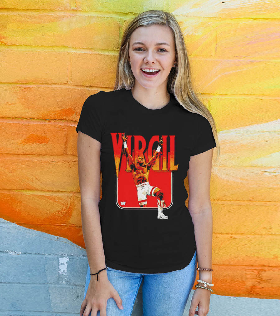 Virgil Wrestling Iconic Pose With Red Background And White Boots T-Shirt