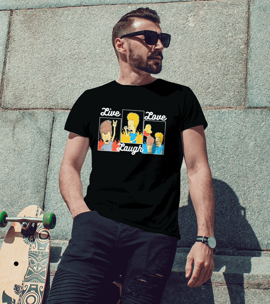 Live Laugh Love Beavis And Butt-Head Rock Band Comedy T-Shirt