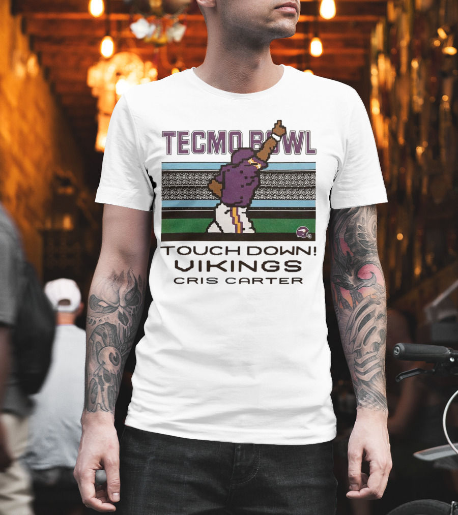 Tecmo Bowl Touch Down Vikings Cris Carter Retro Pixel T-Shirt