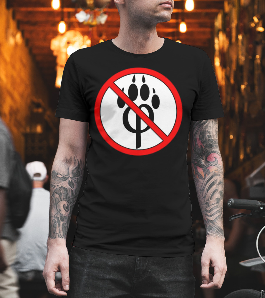 Anti Furry Paw Symbol with Red Prohibition Circle T-Shirt