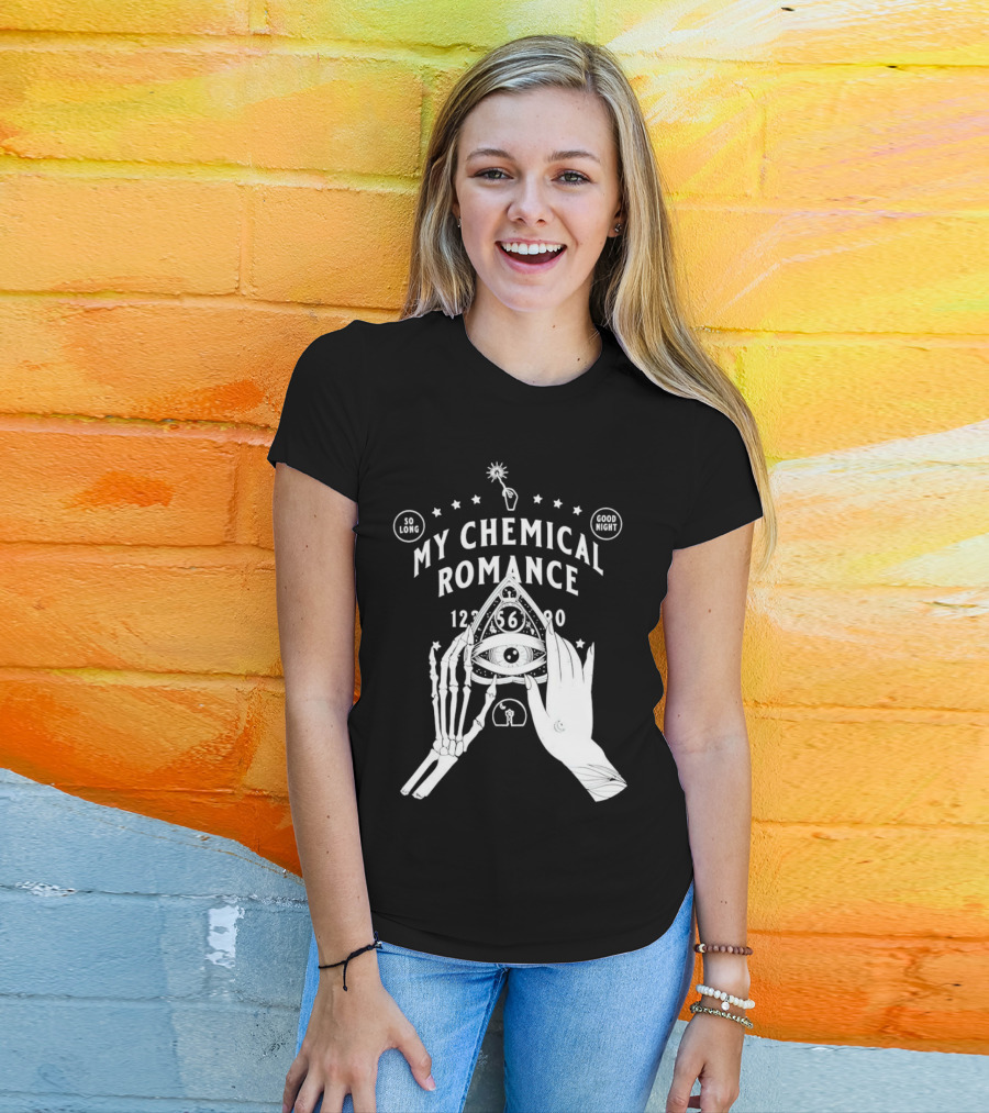 My Chemical Romance Ouija Planchette So Long Good Night Skeleton Hand 1234567890 T-Shirt