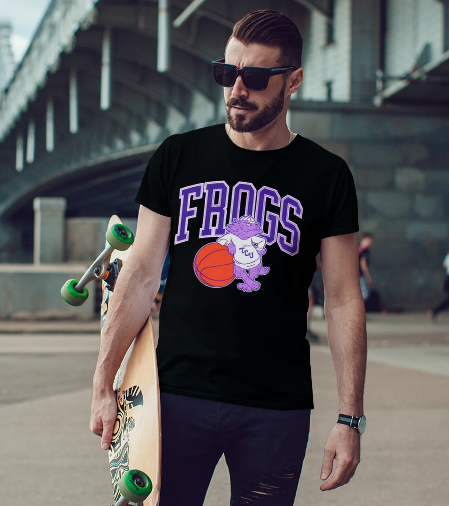 TCU Frogs Basketball Mascot With Purple Horned Frog And Ball T-Shirt