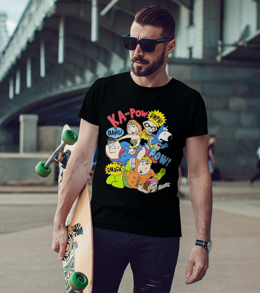 Family Guy Superhero Stewie Brian Peter Lois Chris Meg Ka-Pow Bam Pow Smack Bang T-Shirt