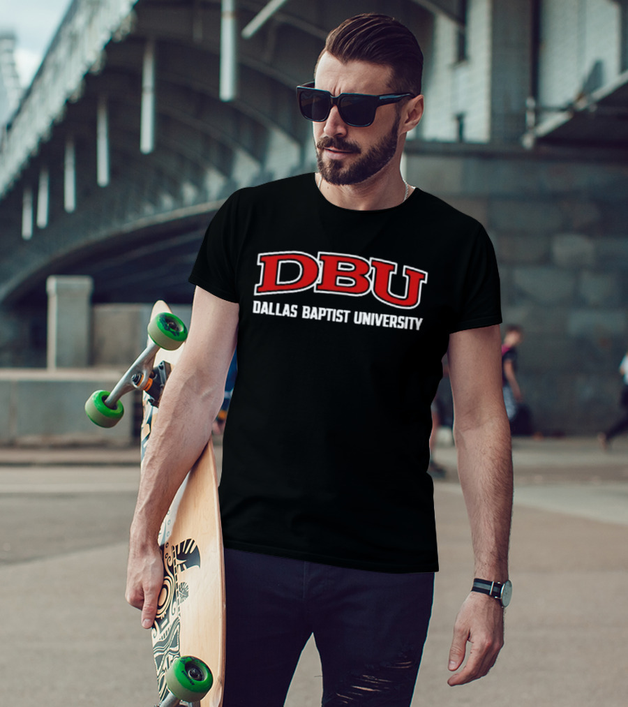 DBU Dallas Baptist University Bold Red And White Typography T-Shirt