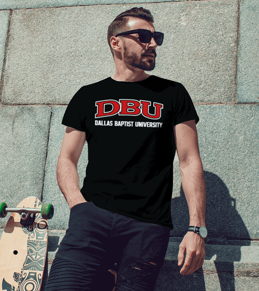 DBU Dallas Baptist University Bold Red And White Typography T-Shirt