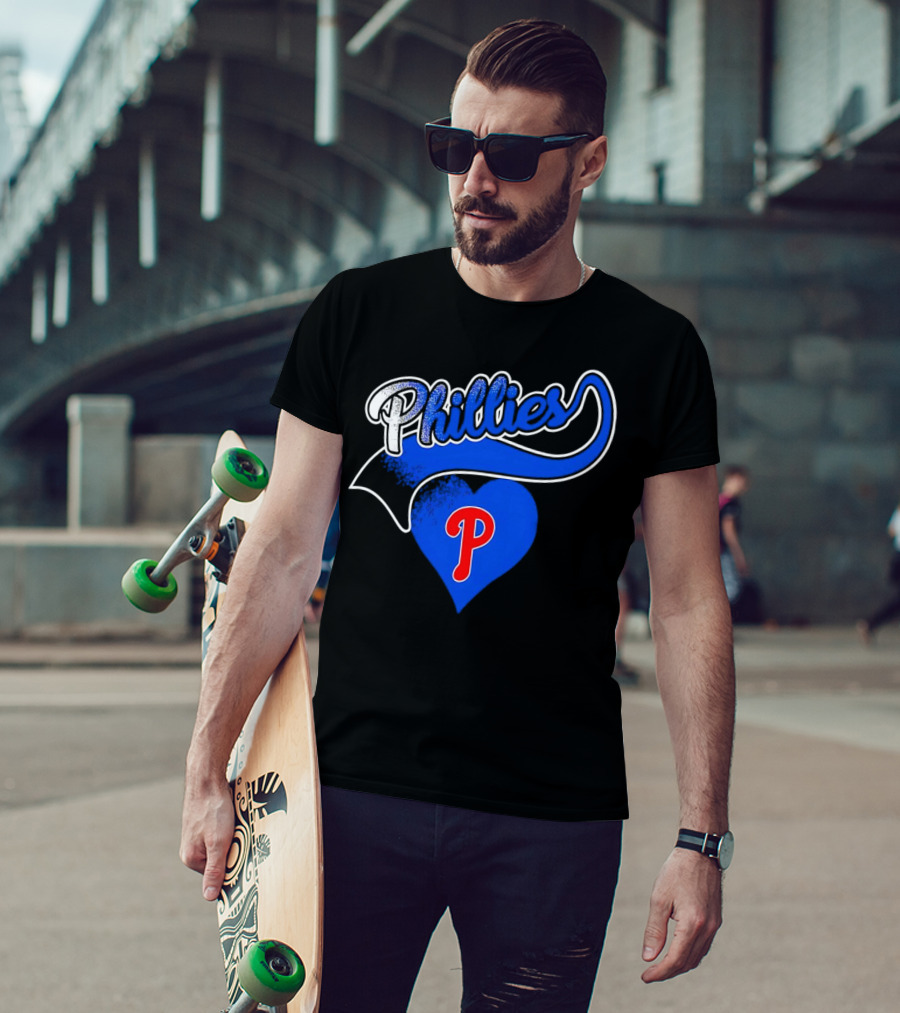 Phillies Heart Blue P Logo Baseball T-Shirt