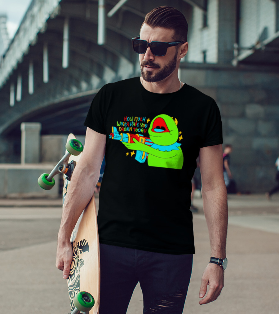 Kermit How Much Water Have You Drunk Today Gun Drawing T-Shirt