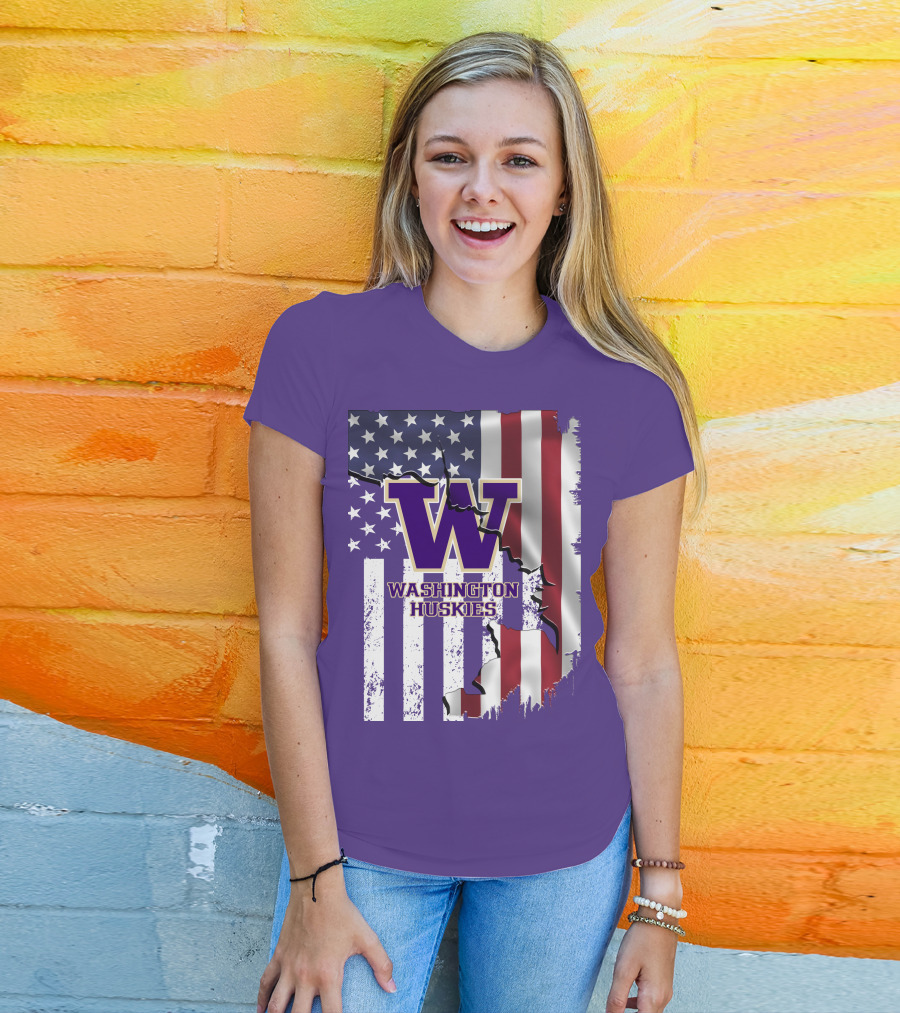 Washington Huskies W Logo American Flag T-Shirt