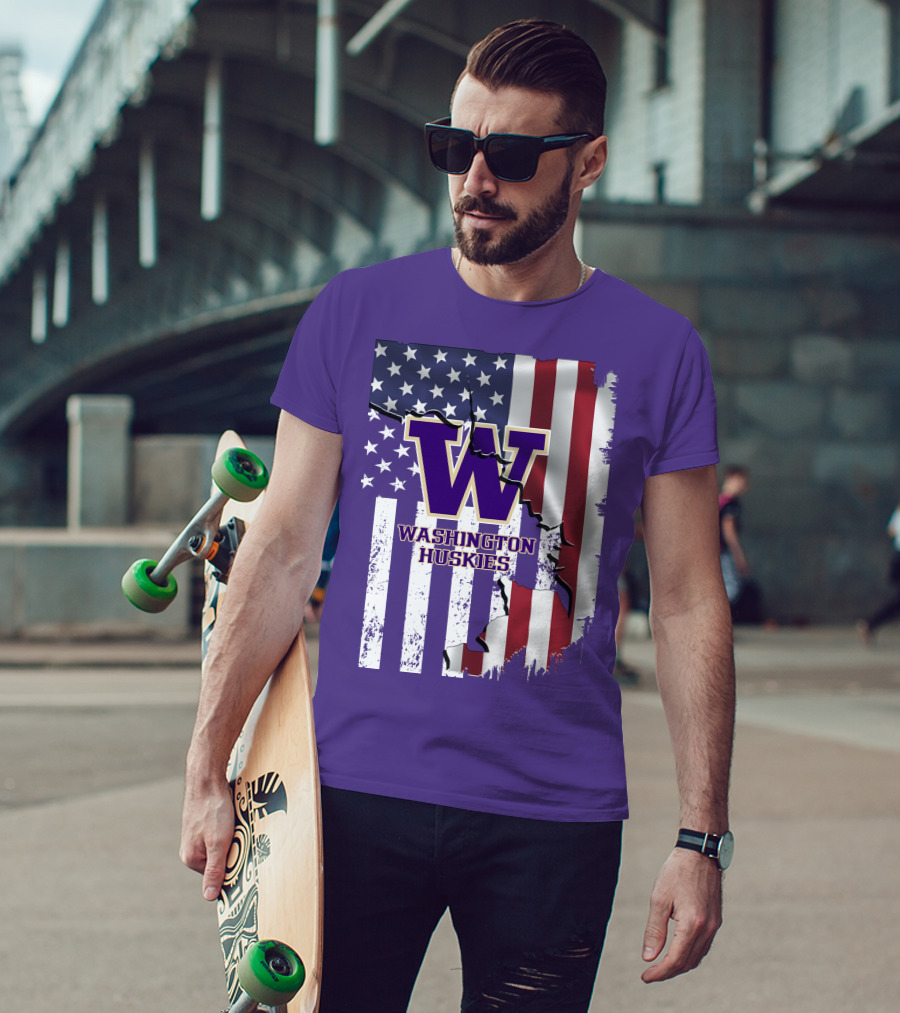 Washington Huskies W Logo American Flag T-Shirt