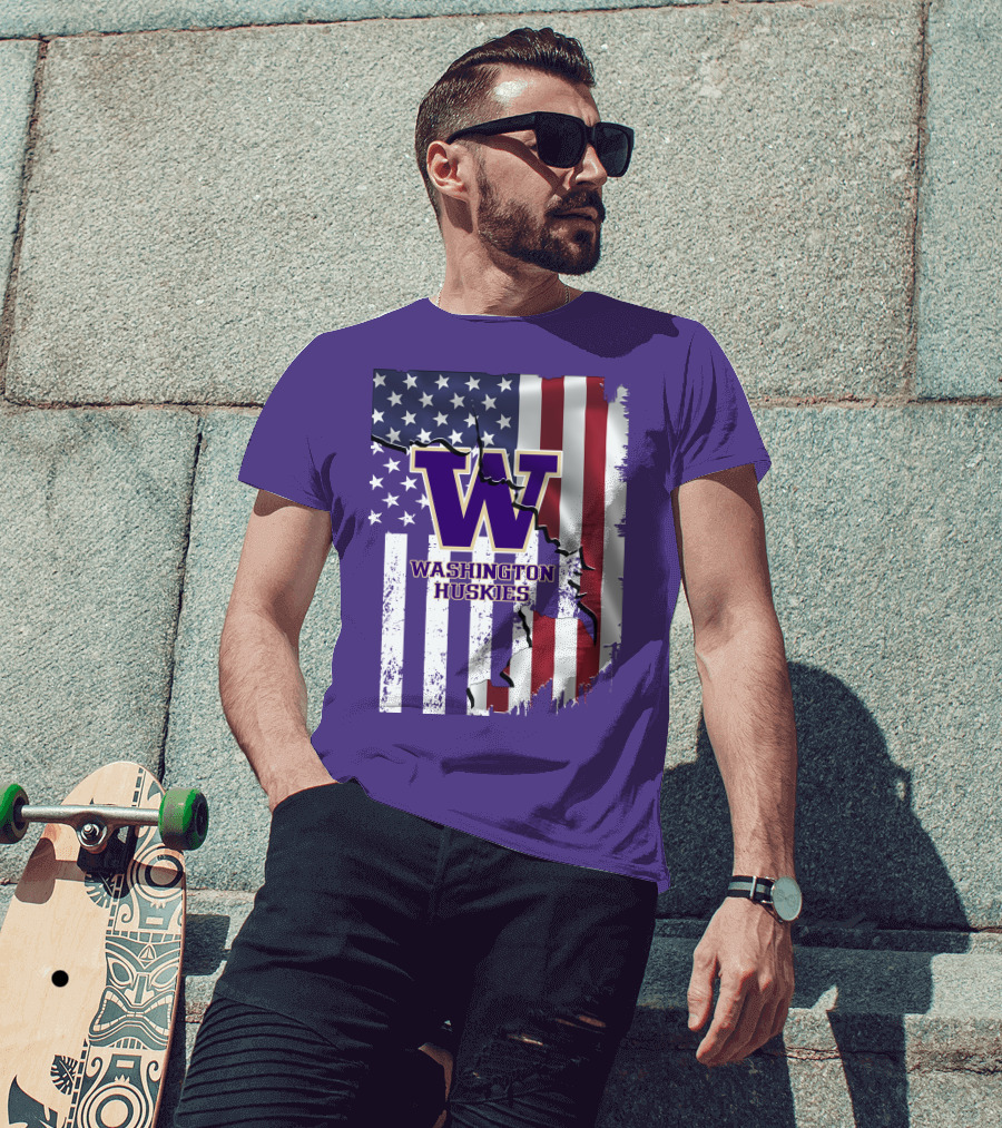 Washington Huskies W Logo American Flag T-Shirt