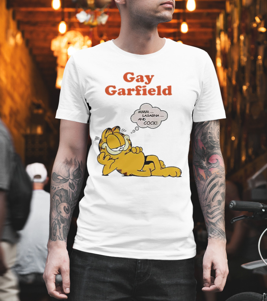 Gay Garfield Mmm Lasagna and Cock Meme T-Shirt