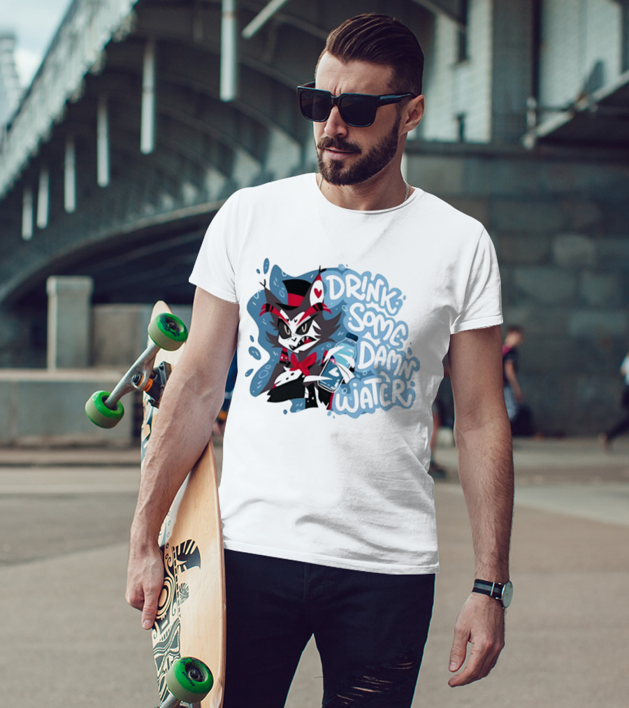 Drink Some Damn Water Wolf Holding Bottle T-Shirt
