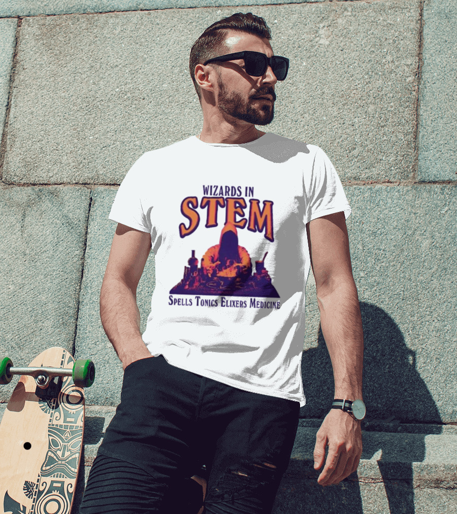 Wizards In STEM Spells Tonics Elixers Medicine Hooded Figure With Potions T-Shirt