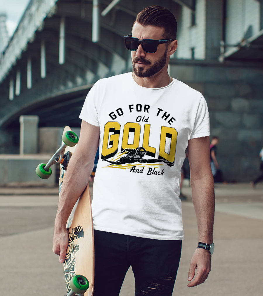 Go For The Old Gold And Black Gold Letters Swimming Scene T-Shirt