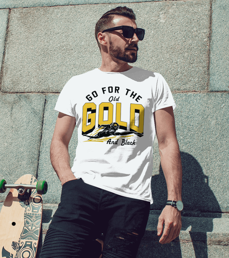 Go For The Old Gold And Black Gold Letters Swimming Scene T-Shirt